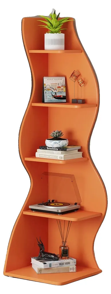 Meuble de rangement d'angle orange design avec étagères modulables