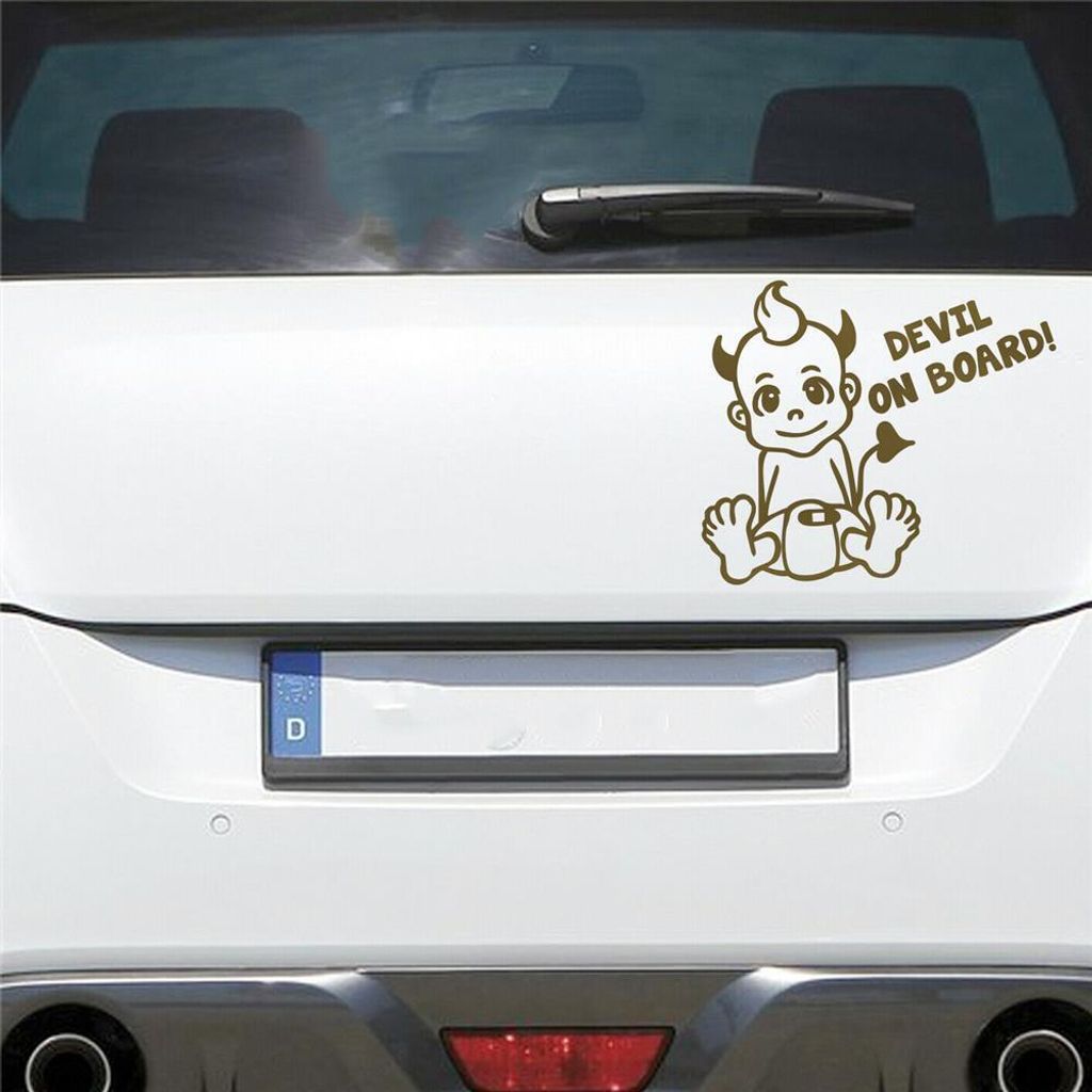 Auto Aufkleber Devil AN Bord Board Teufelchen Junge 17x14 cm Gold Sticker Heckscheibenaufkleber