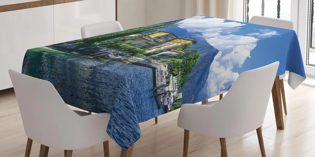 Offerta Tovaglia 140x240 Lago di Como - Stampa 3D Montagne Blu Verde