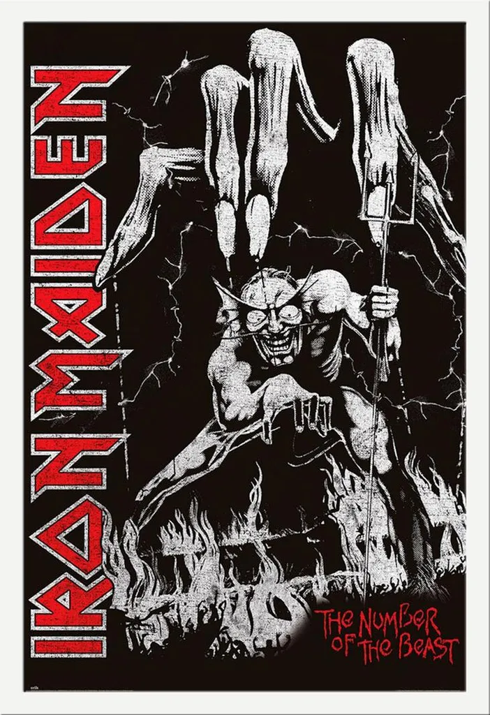 Poster Iron Maiden Number of the Beast con Cornice Bianca Shinsuke MDF