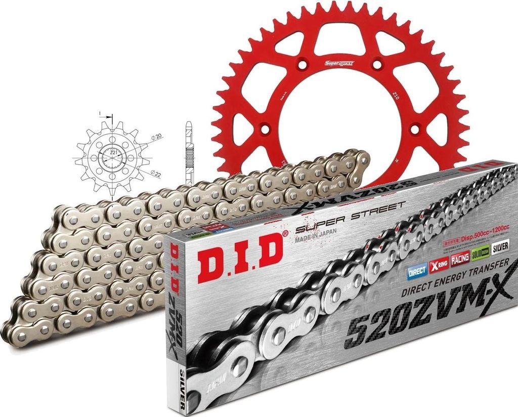 DID Kit Alu (rot) Kompatibel mit Honda CRF250 R 04-09 13-51-114 DID520ZVM-X(S&S) Niet