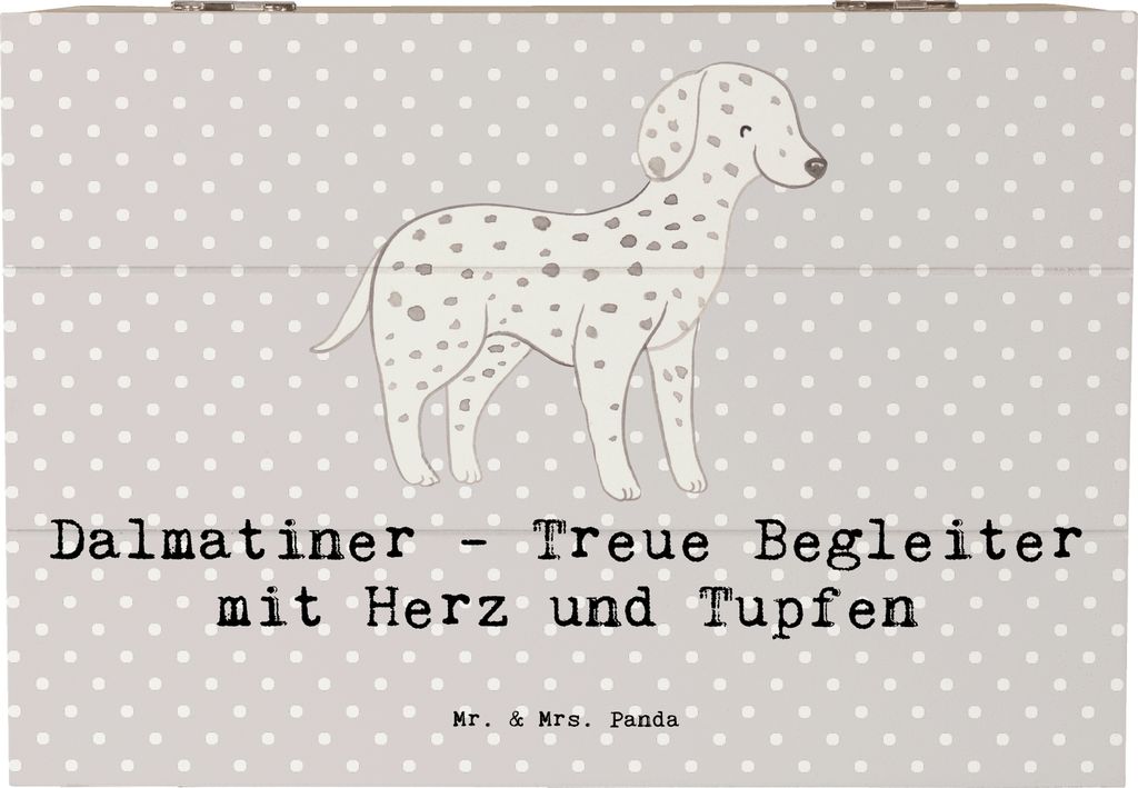 Mr. & Mrs. Panda Holzkiste Dalmatiner Herz 22 x 15 cm - Grau Pastell - Geschenk, geschenkkiste, treue Begleiter, schatzkiste holz, Pflege, Hund, Au...