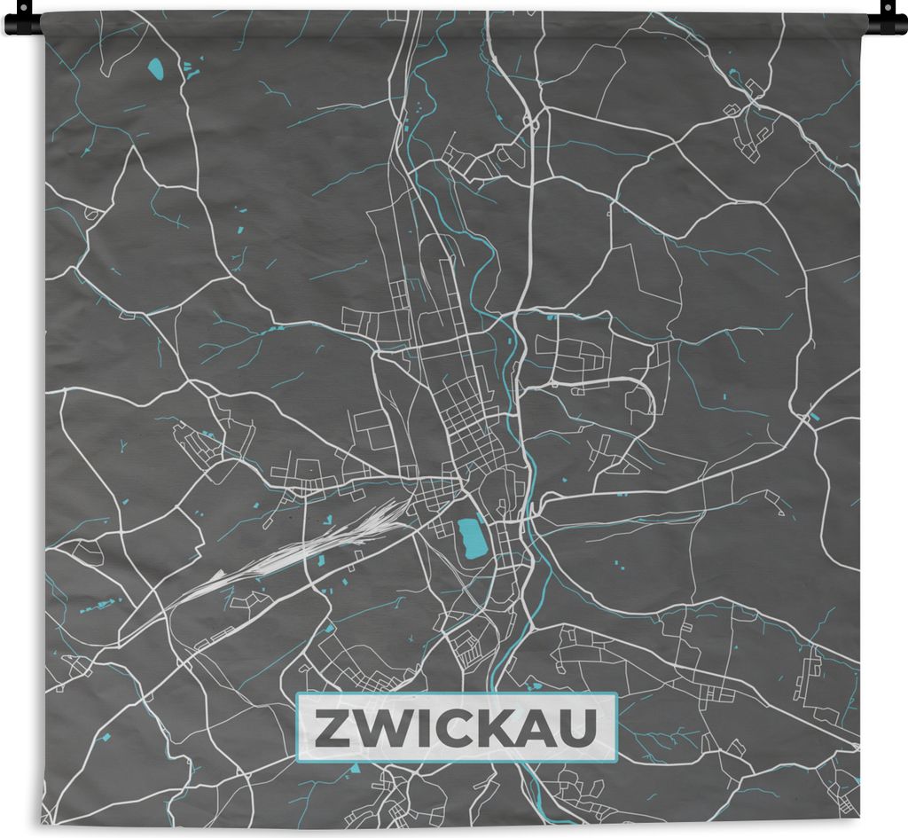 MuchoWow Wandteppich Wandbehang Deutschland - Blau - Zwickau - Stadtplan - Karte 60x60 cm Tapisserie Dekoration Wandtuch - Dekorationen - Wand Decke