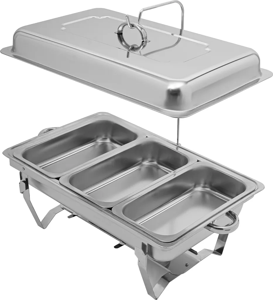 Chafing Dish pour Buffet et Fête 9L - Chauffe-plat Argent 3 Compartiments