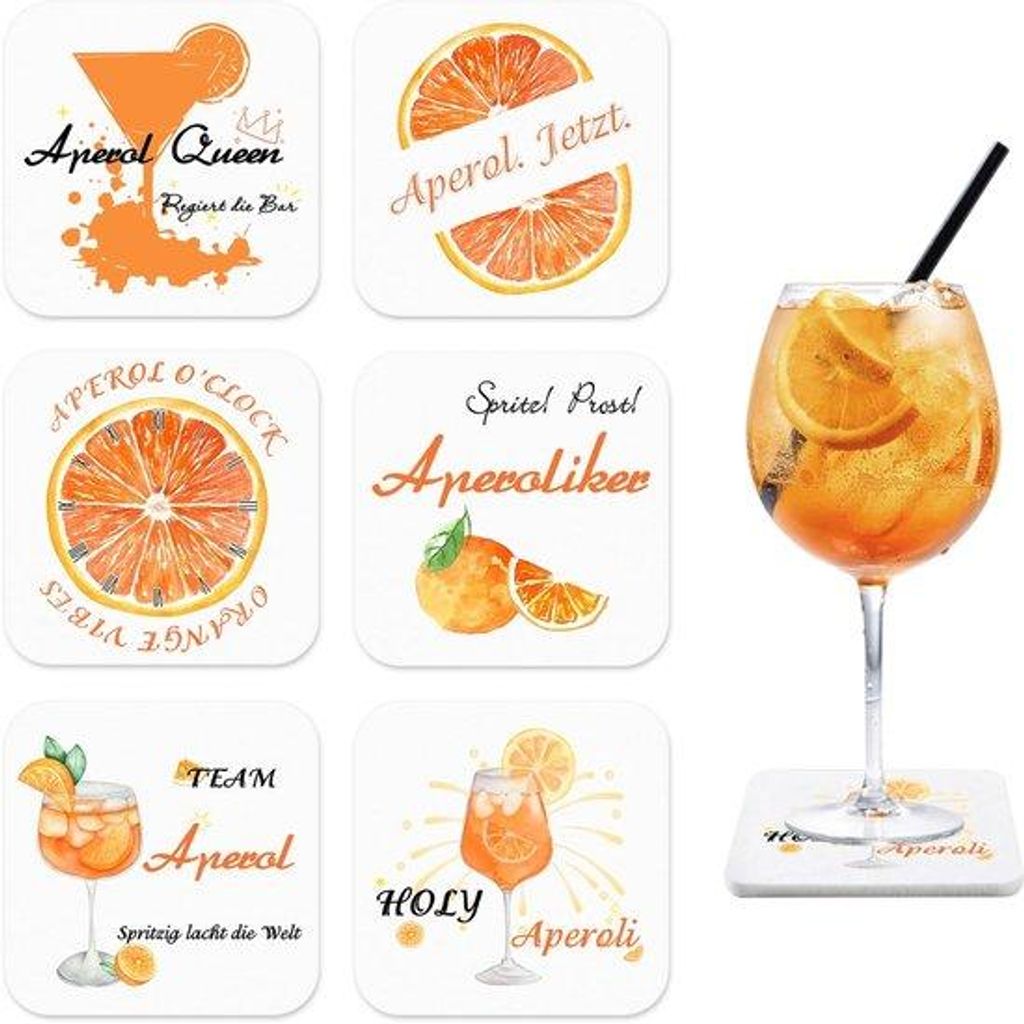 Set von 6 Aperol Fußballen, weichem Fußballen mit Buchstaben, Geschenk für Aperol-Fans, Aperol-Fußballen für das Thema, Tischdekoration, Karne...