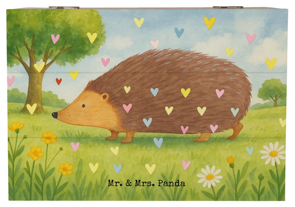 Mr. & Mrs. Panda Box Igel Herzen Design 22 x 15 cm - Weiß - Geschenk, kiste holz, fotobox, Liebe, Holzkiste, Lustige Sprüche, Vertrauen, mit Deck...