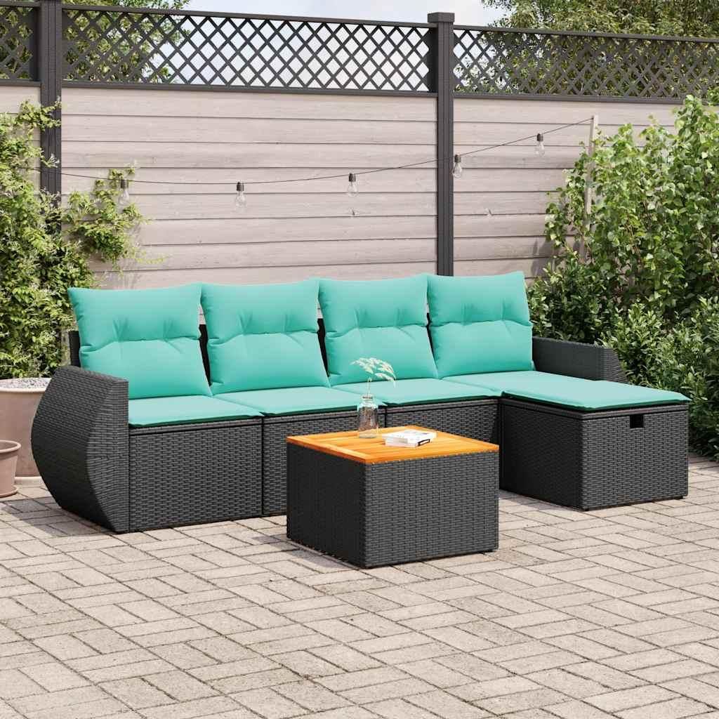 "Schlussverkauf" 6-tlg. Garten-Sofagarnitur UV-beständig - Loungegruppe mit Kissen - Schwarz Poly Rattan C11983