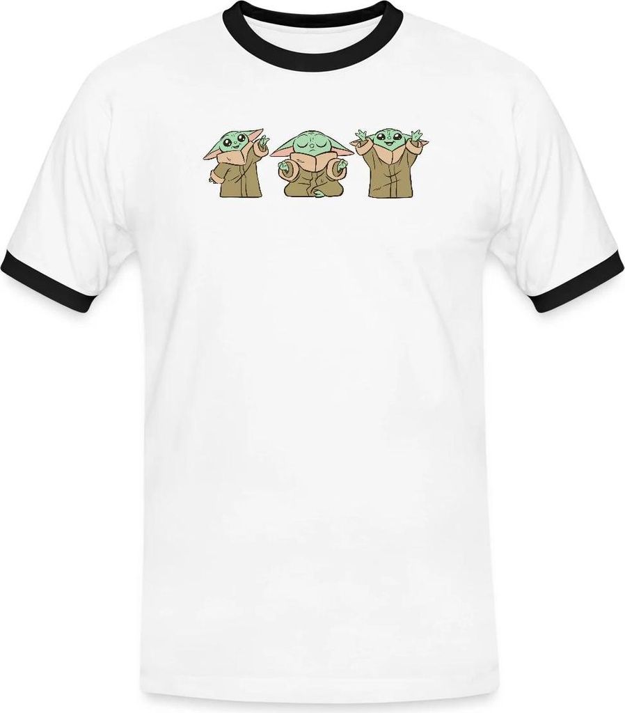 Star Wars: Mandalorian Grogu Posen Männer Kontrast T-Shirt, XXL, Weiß/Schwarz