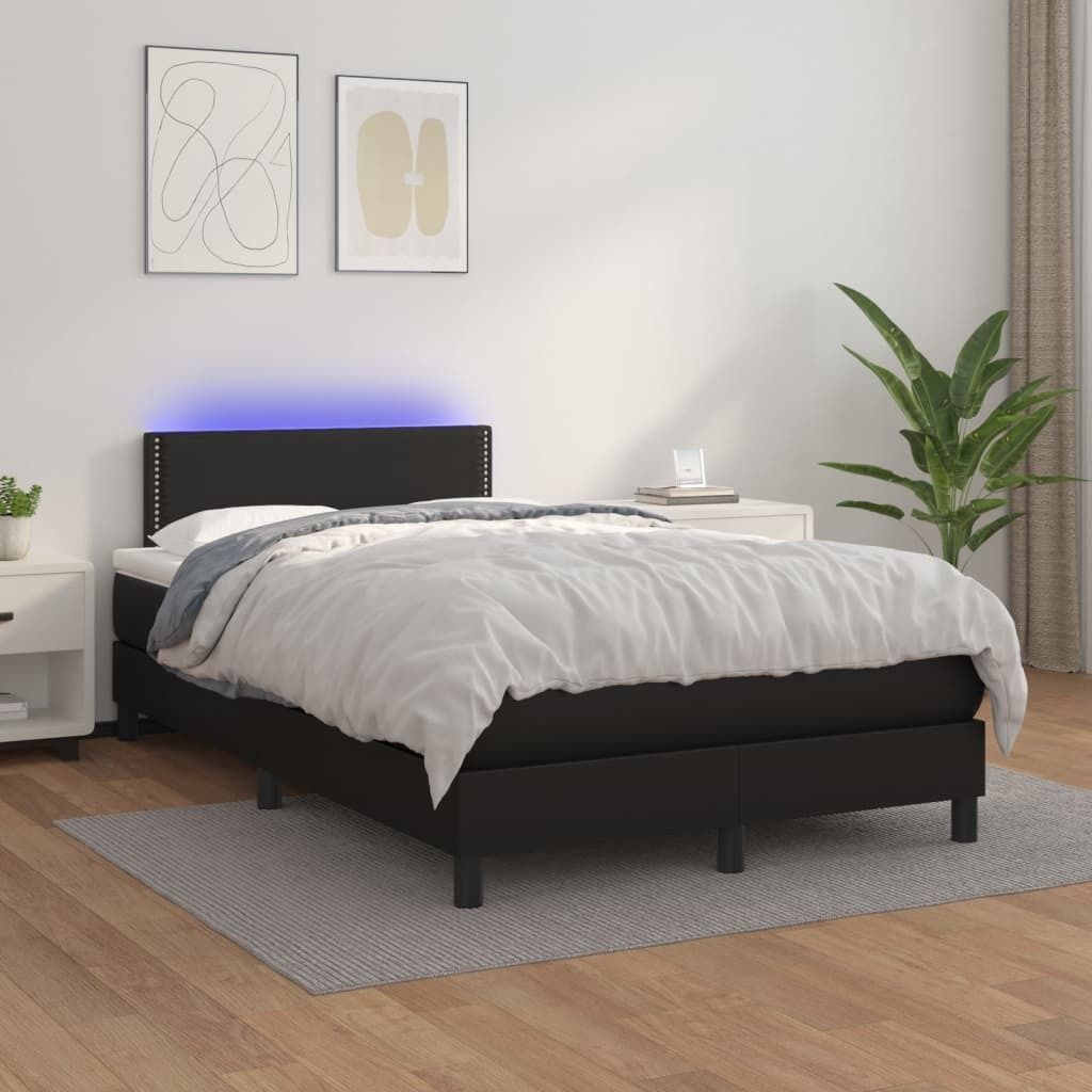 The Living Store Boxspringbett mit Matratze & LED Schwarz 120x200 cm Kunstleder
