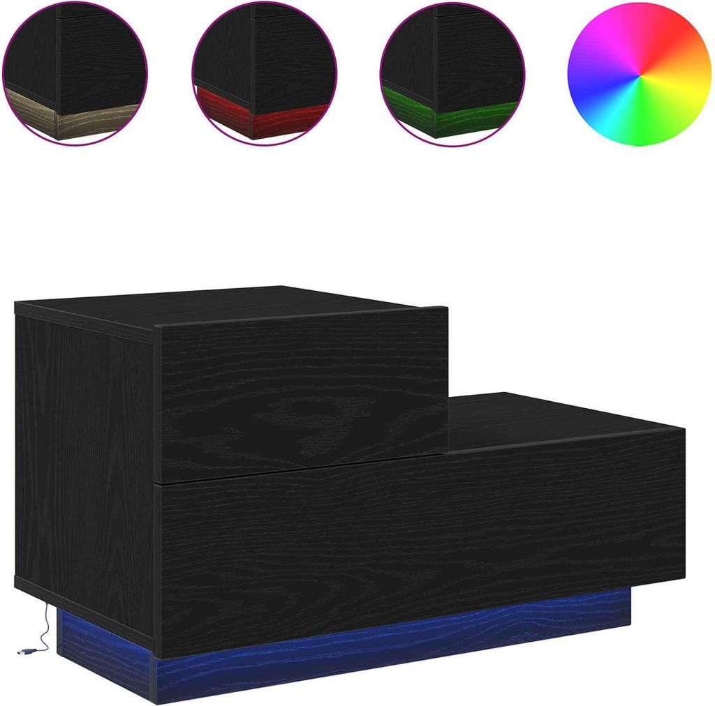 Möbel Nachtschrank - Nachttisch - Beistelltisch für Schlafzimmer - Schwarz Eichen-Optik 70 x 36 x 40,5 cm Holzwerkstoff - Nachttische & -schränk...