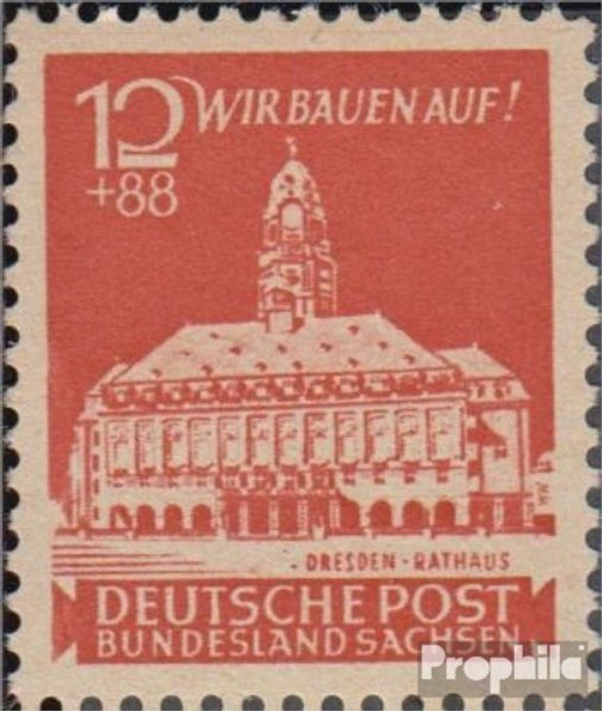 Briefmarken Sowjetische Zone (All.Bes.) 1946 Mi 65II, Linie links am Rathaus verdickt (Feld 45) postfrisch Wiederaufbau