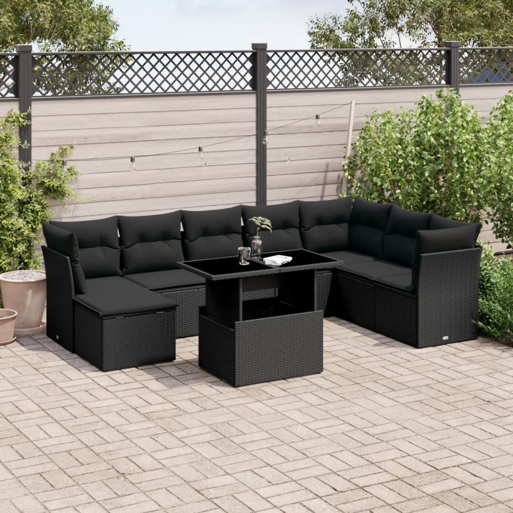 Maison Exclusive - 9-tlg. Garten-Sofagarnitur mit Kissen Schwarz Poly Rattan