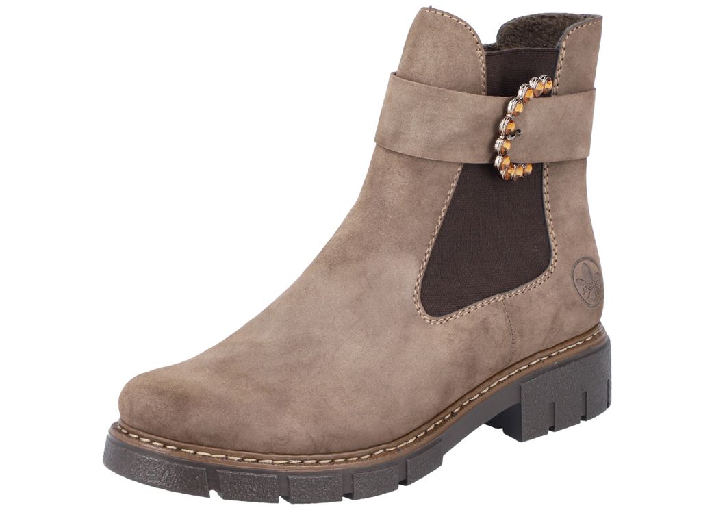 Rieker Damen Chelsea Boot Profilsohle Stiefelette Schnalle Riemen Z3564, Größe:38 EU, Farbe:Braun