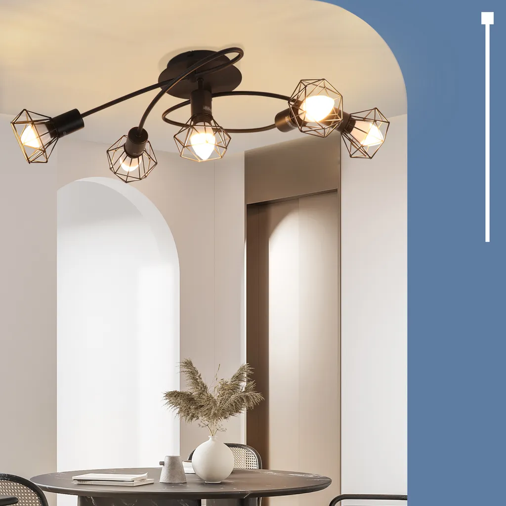 Plafonnier Orientable à 350° Noir 5 Spots E14 pour Éclairage Intérieur Rétro - 7