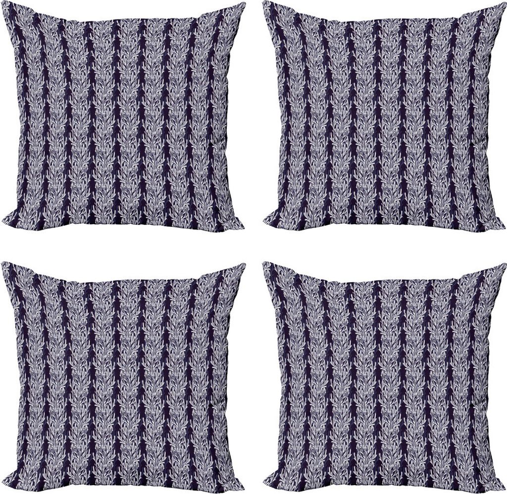 ABAKUHAUS Unterwasser- Kissenbezug Set (4 Stück), Reef Marine Laub Meer, Moderner Doppelseitiger Digitaldruck, 50 cm x 50 cm, Dark Indigo und Weiß