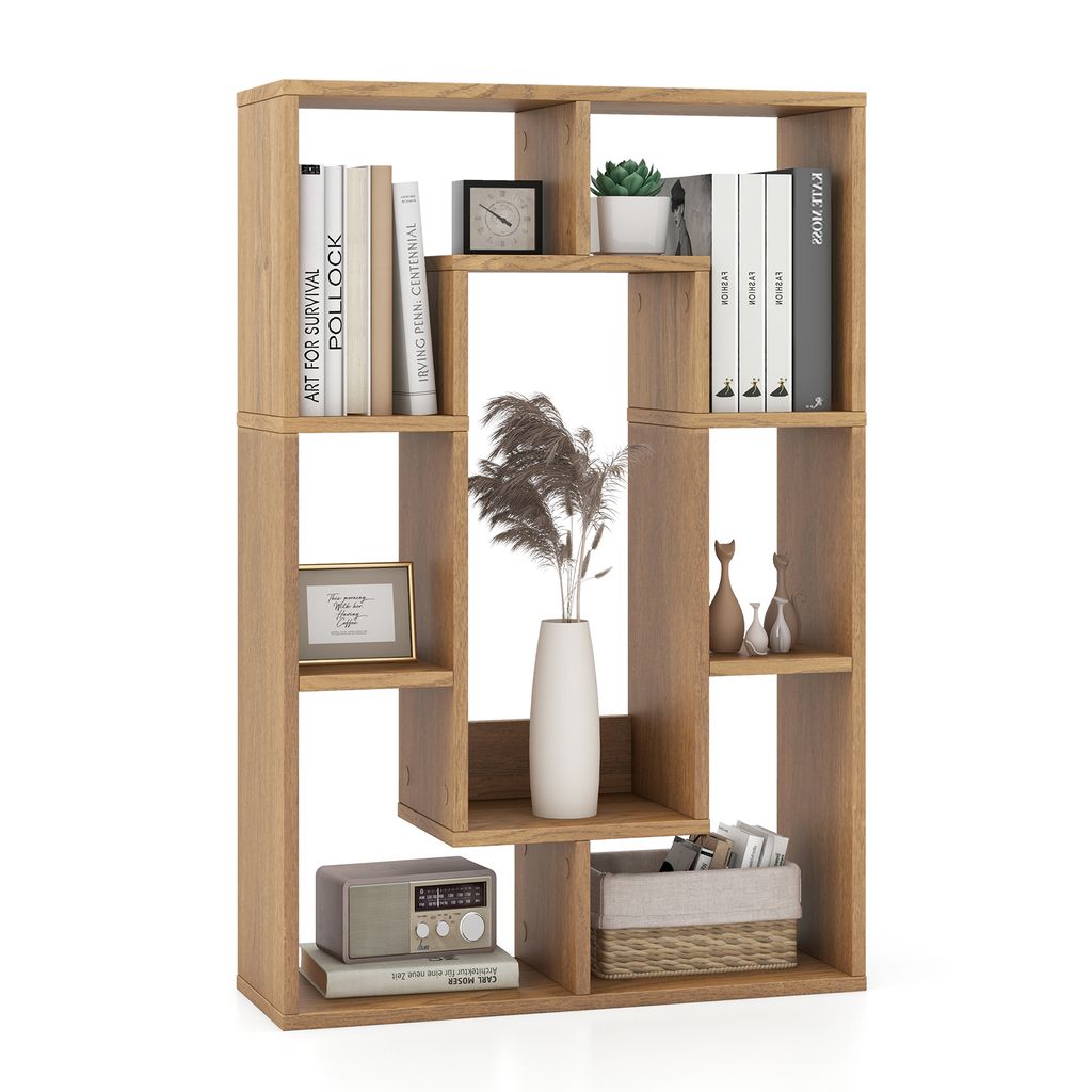 COSTWAY Bücherregal mit 7 Fächern und Kippschutz, Standregal, Würfelregal 60x20x90cm Natur