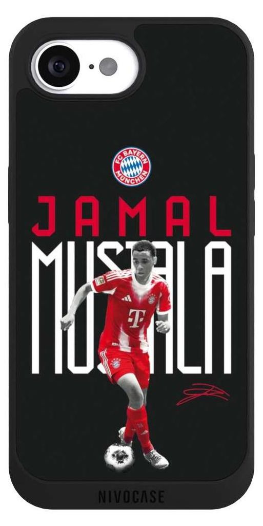 NIVOCASE Handyhülle für Apple iPhone 16e Hülle NIVOpure Case Schwarz FC Bayern München Offizielles Lizenzprodukt Jamal Musiala