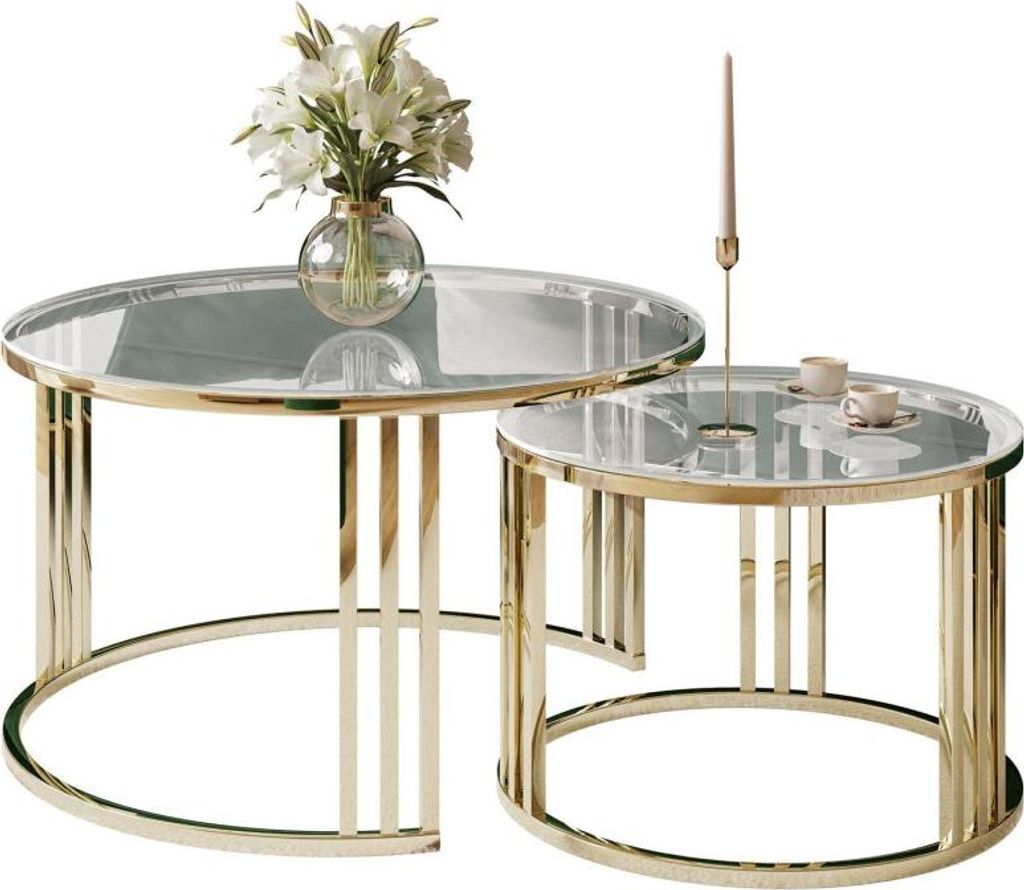 LORI GLASS 2in1 runder Couchtisch Gold chrom / Produktbild 