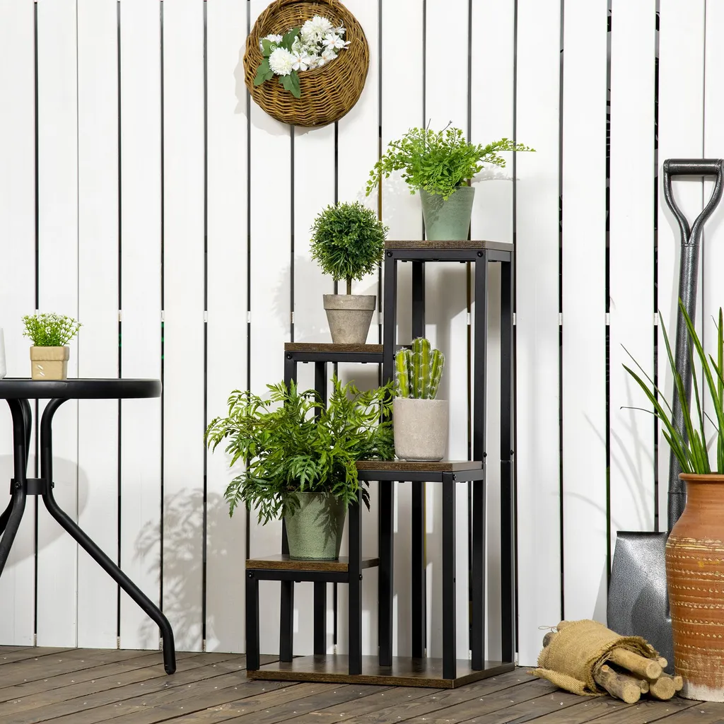 Support de Fleurs Multi-niveaux Hauteurs Décalées en Acier Noir Robuste