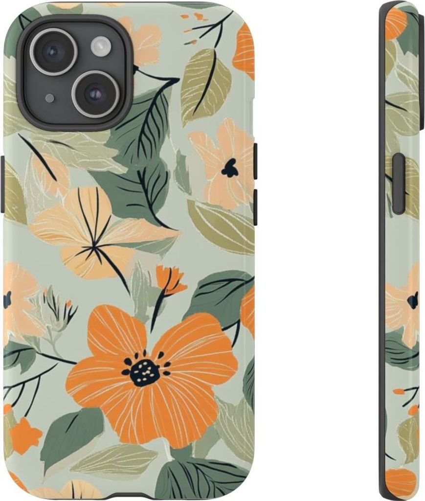 Florales Muster in Orange und Pfirsich – Hülle Kompatibel mit iPhone 15