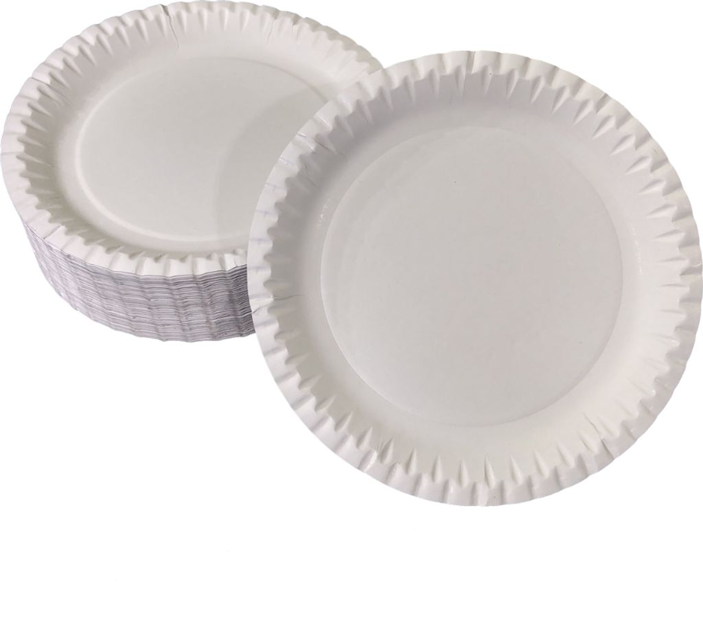 100 flache Pappteller weiß rund Durchmesser 18 cm Produktbild 