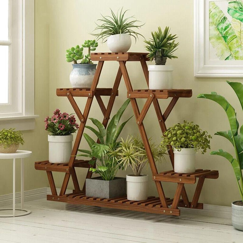 FATIVO Blumenregal Blumentreppe 6 Ebenen: 71×25×58cm Pflanzentreppe für Indoor Balkon Wohzimmer Outdoor Garten Dekor Pflanzenregal Holz