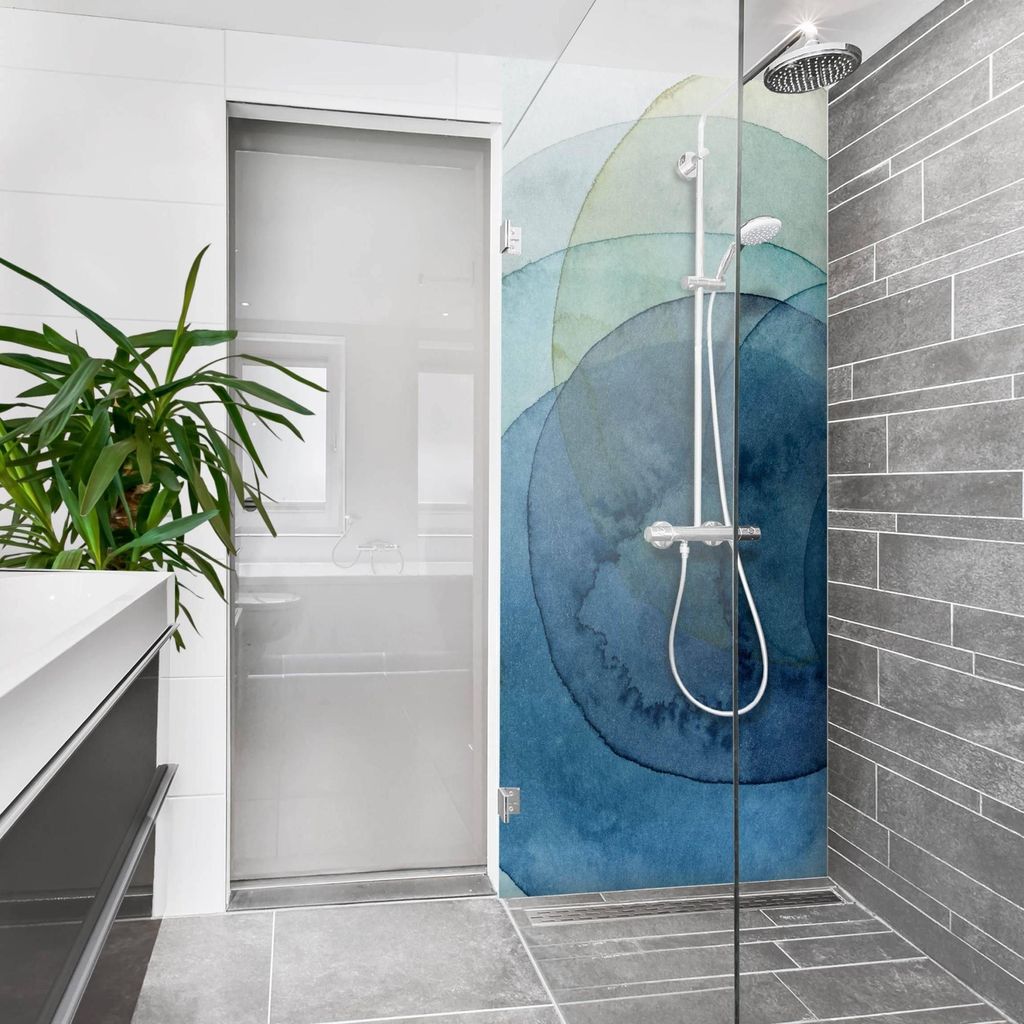 Duschrückwand mit Motiv selbstklebend - 0.35 mm Wandpaneel wasserfest Design blau Abstrakt Badrückwand fugenlos Smart matt 110x210 cm