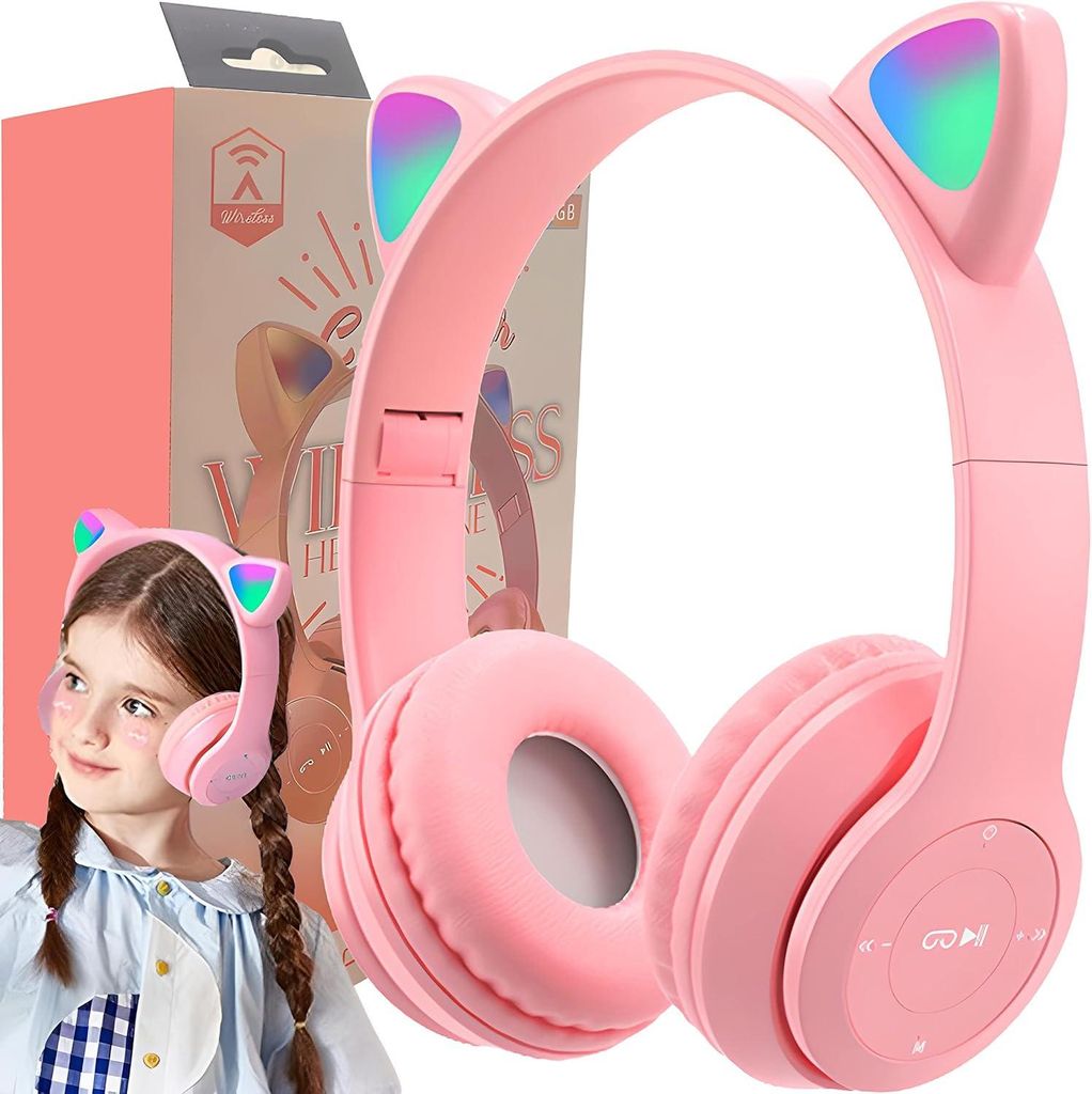 Kopfhörer Katzenohren, Bluetooth für Kinder, Kabellos Kinderkopfhörer, Over Ear für Schule/Tisch/PC, Mädchen Over-Ear, Anime