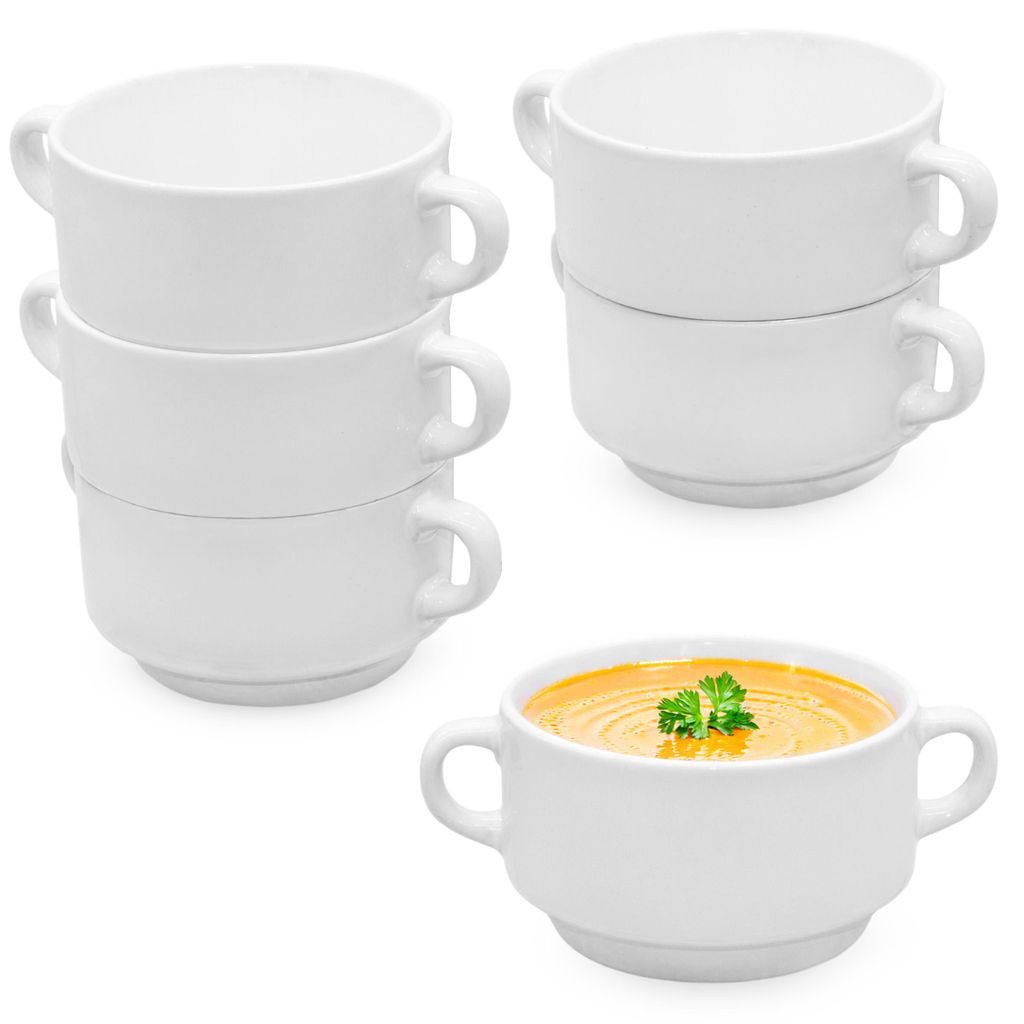 Keramik Suppentasse 200ml weiß mit Henkel - 6er Set - Produktbild 
