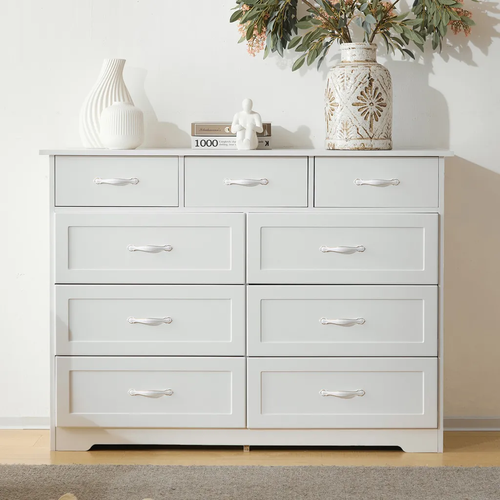 Commode Robuste 9 Tiroirs avec Sécurité Anti-basculement AIORBER Blanche