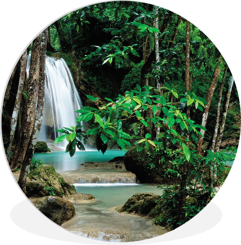 MuchoWow Rundes Wandbild - Runde Bilder Kleine Wasserfälle zwischen den Bäumen des Erawan-Nationalparks Ø 30 cm Kreis Wanddekoration Kunststof...