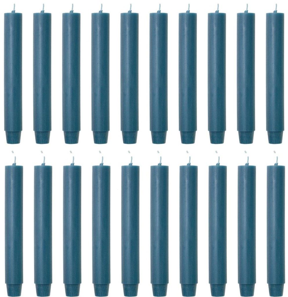 Rustik Lys Tischkerzen, 20er-Set – 2,6 x 18 cm – Blau – Leinenoptik – Hochwertige Spitzkerzen