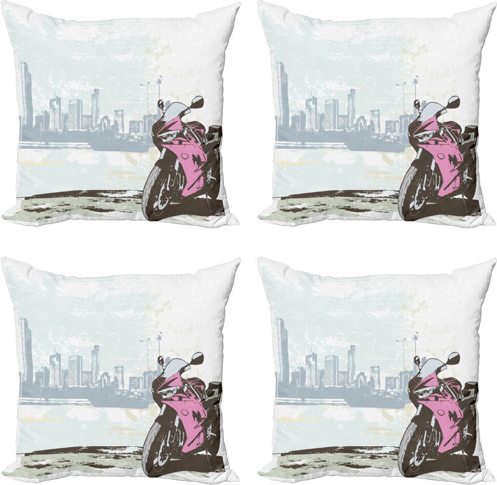 ABAKUHAUS Motorrad Kissenbezug Set (4 Stück), Motorrad von River, Moderner Doppelseitiger Digitaldruck, 50 cm x 50 cm, Pink Schwarz