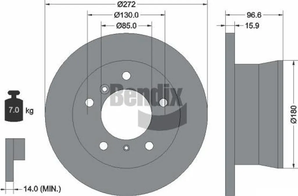 BDS1272 BENDIX Disque de frein arrière OE 2D0615601A pour Sprinter