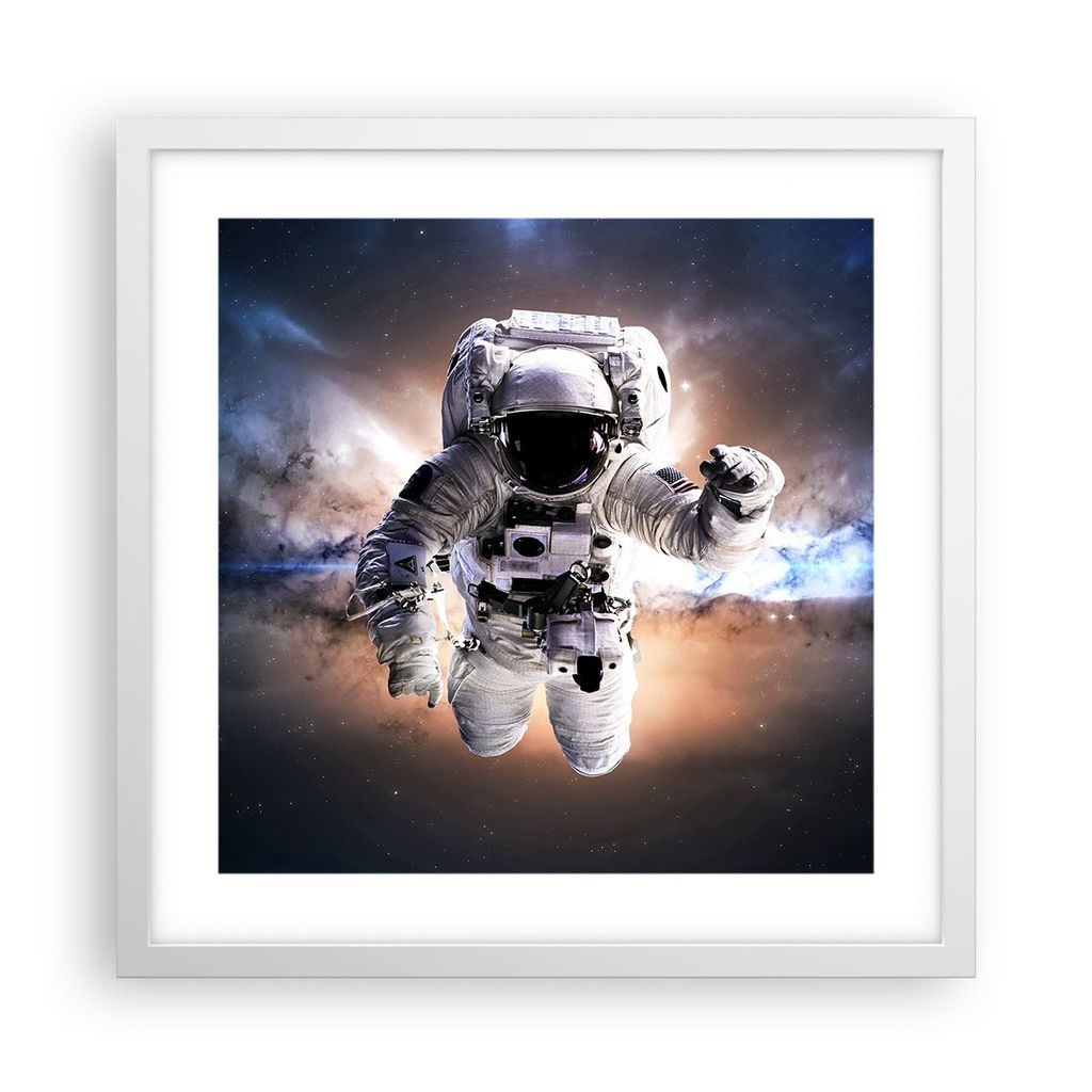 Gerahmtes Poster - Weißer Rahmen - Astronaut Erde Raum - 40x40 cm - Wand Bild - Wanddeko - Wandbilder - Kunstposter - Wandposter - Bilderrahmen - ...