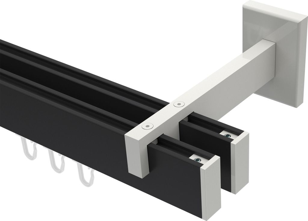 Interdeco Innenlaufstange / Gardinenstange mit Innenlauf Schwarz / Weiß, Typ Smartline Paxo (Kappe), 14x35 mm 2-läufig, 120 cm