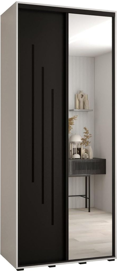 MEBLE KRYSPOL Cannes 9 Schrank mit 2 Schiebetüren - 205,2x120x45 cm - Weiß Schwarz Schwarz