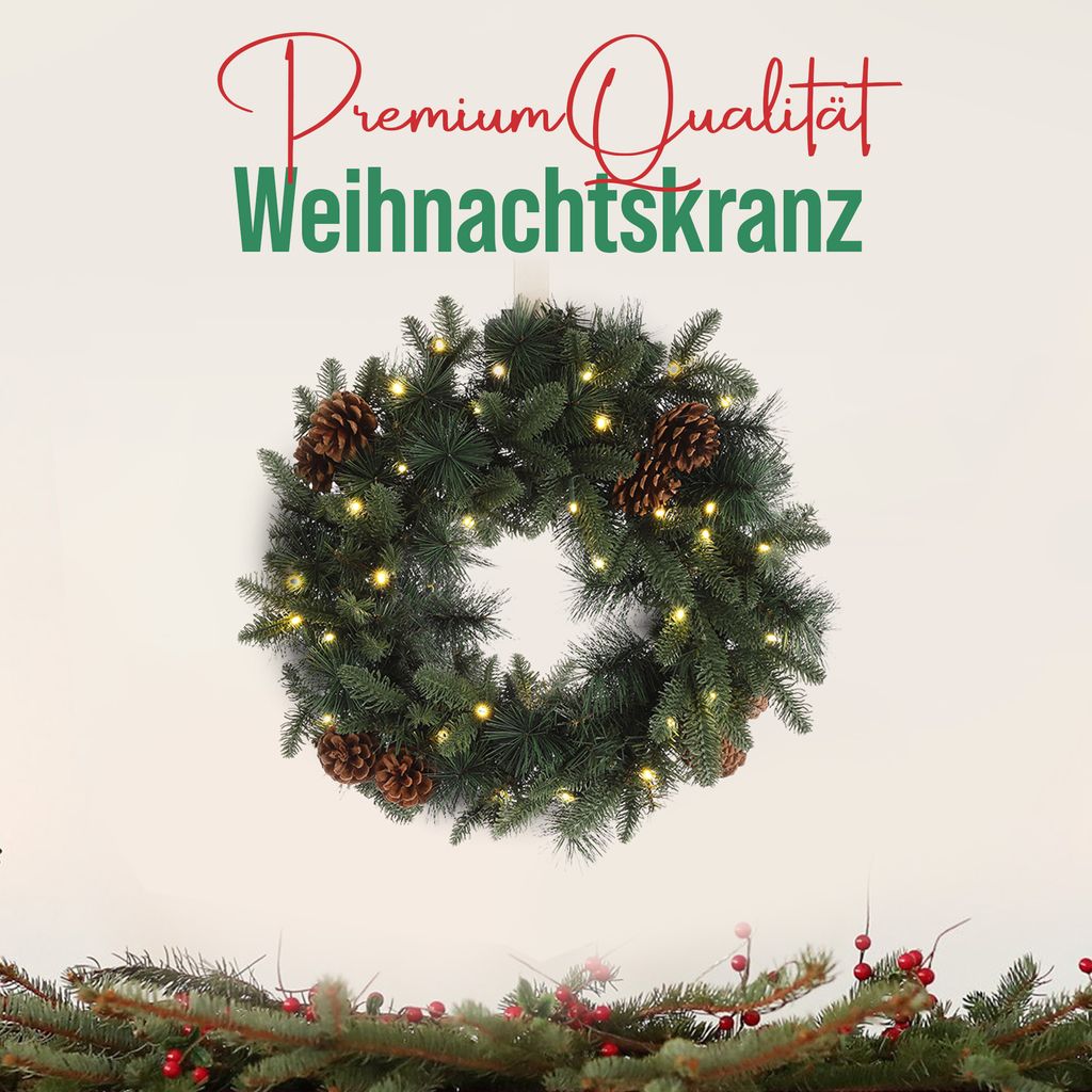 Weihnachtskranz  50cm mit LED, Timer & Kiefernzapfen