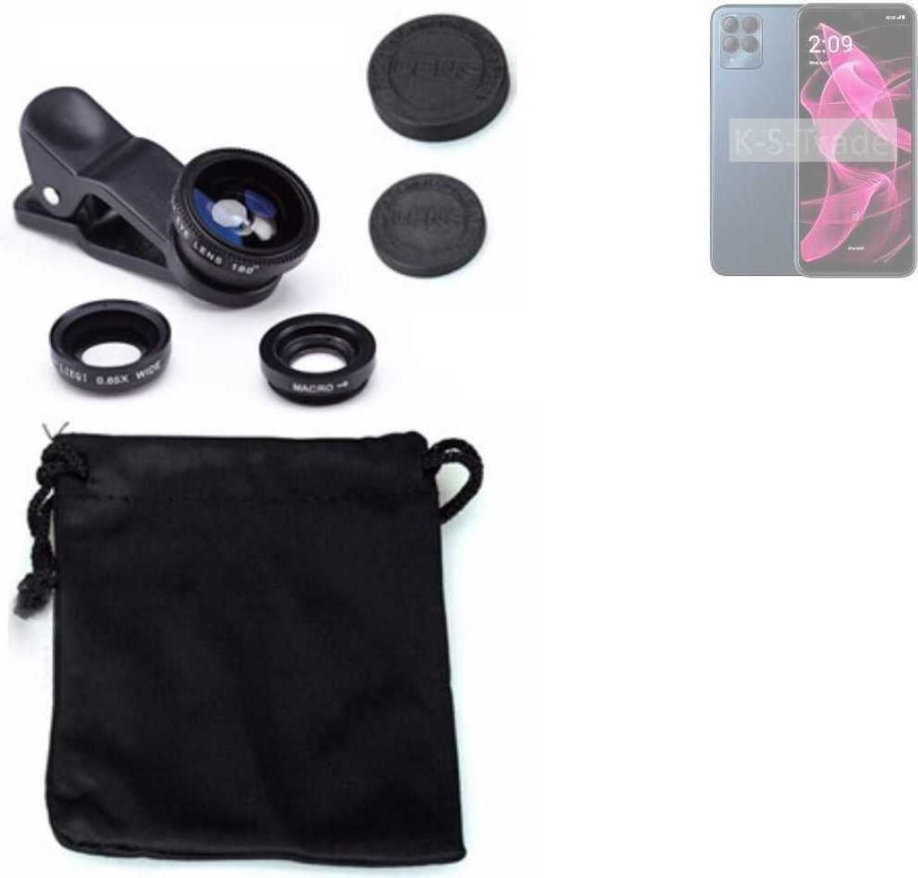 K-S-Trade Smartphone Kamera Linsen Set Kompatibel mit T-Mobile REVVL 6x 3in1 Clip-On Kamera Adapter Macro Weitwinkel FishEye Fischauge Objektiv Linse