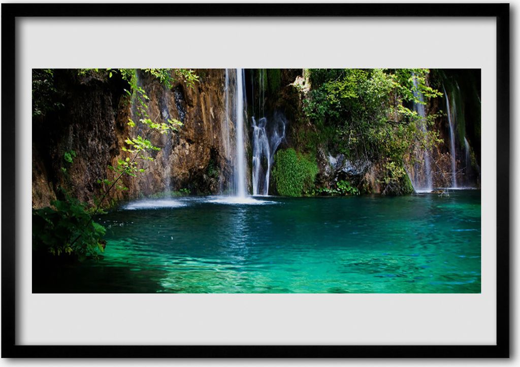 Bild 100x70 MDF-Rahmen Wandkunst See Wasserfall Natur