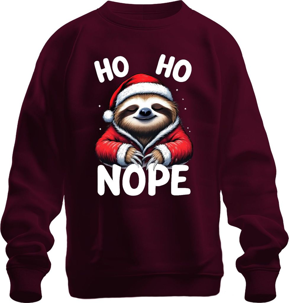 HO HO NOPE Weihnachts Faultier lustig Santa Mütze Geschenk Winter Uni Sweatshirt Pullover, Burgundy, 3XL