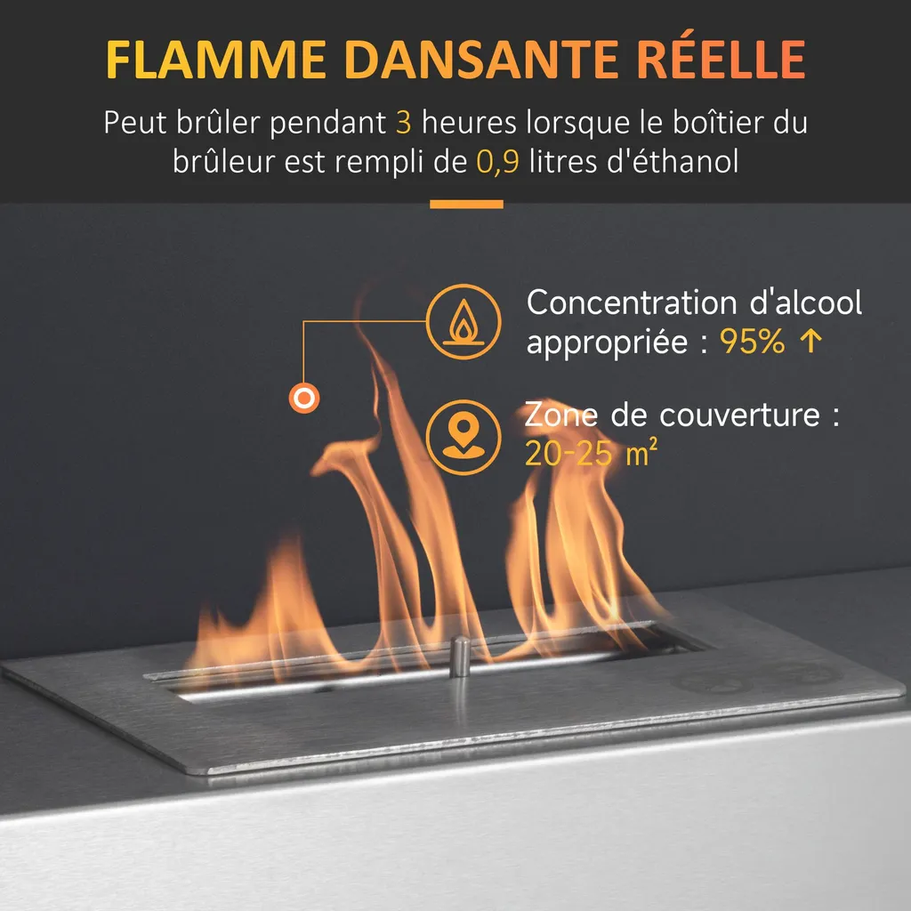 Cheminée bioéthanol murale encastrable sans fumée ni odeur acier 60 cm - 6
