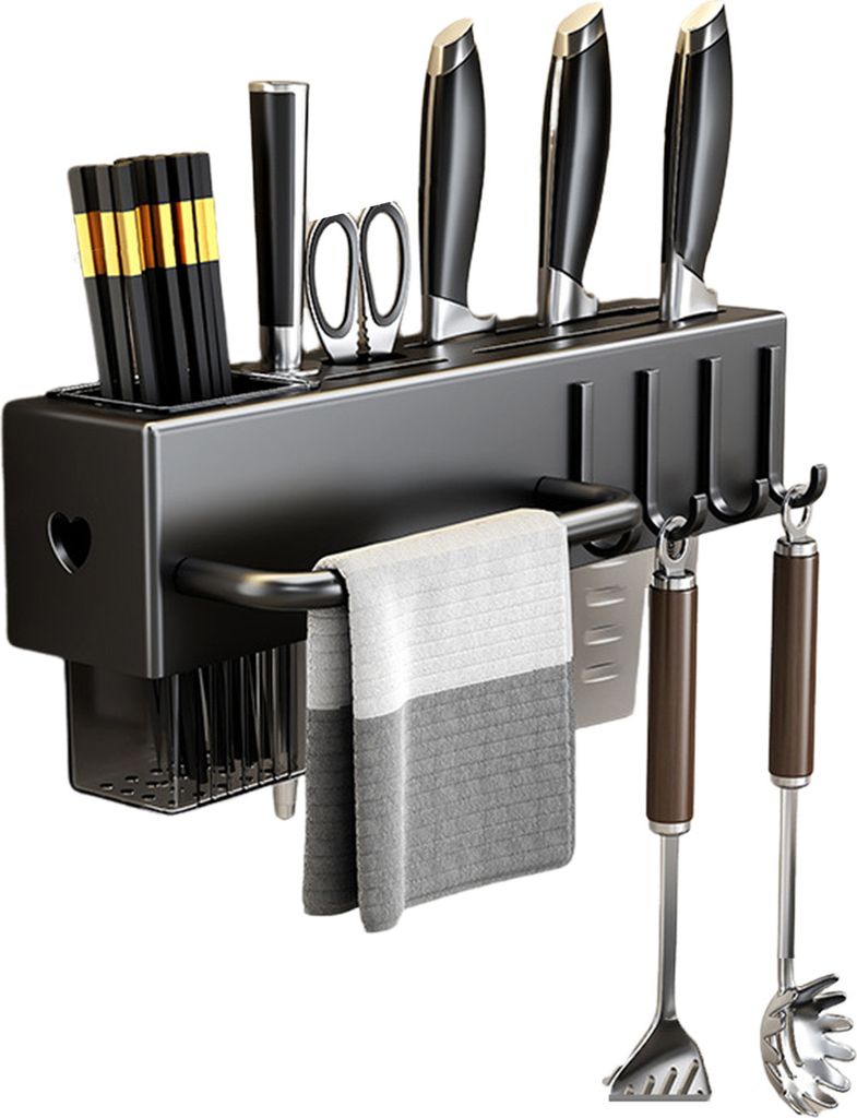 Wandmontiertes Cutter-Aufbewahrungsregal, Cutter-Halter-Organizer aus Kohlenstoffstahl mit Essstäbchen-, Löffel- und Gabelhalter, Tragkraft, Uten...