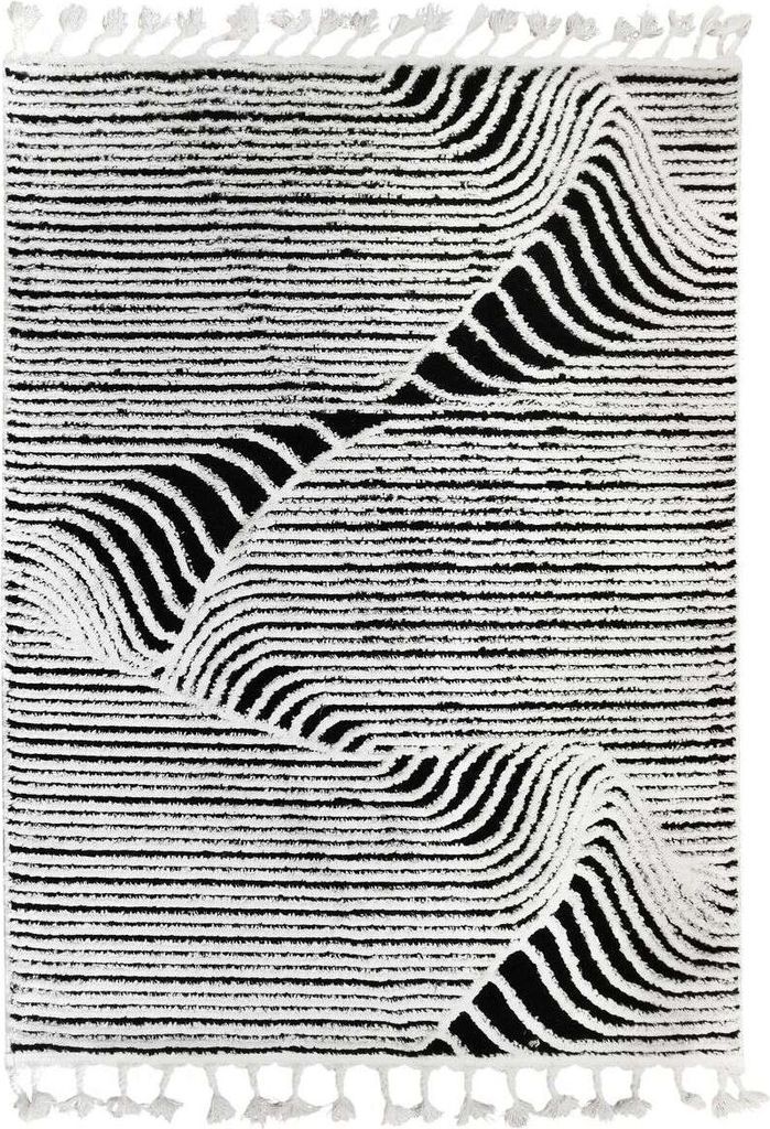 Teppich mit Relief-Effekt und Bergmotiven, 120x170, schwarz-weiß