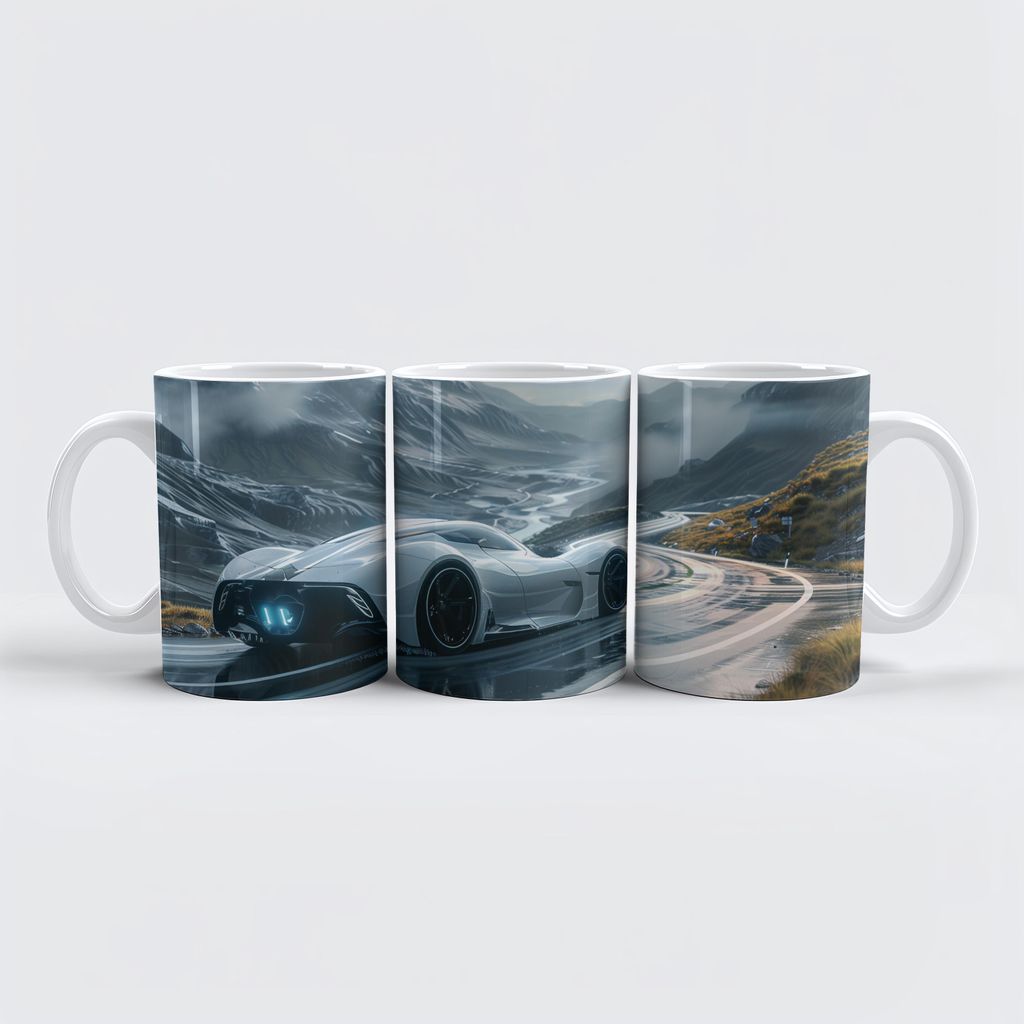 raxxa Premium-Tasse "Hypermoderner Sportwagen in den Bergen"