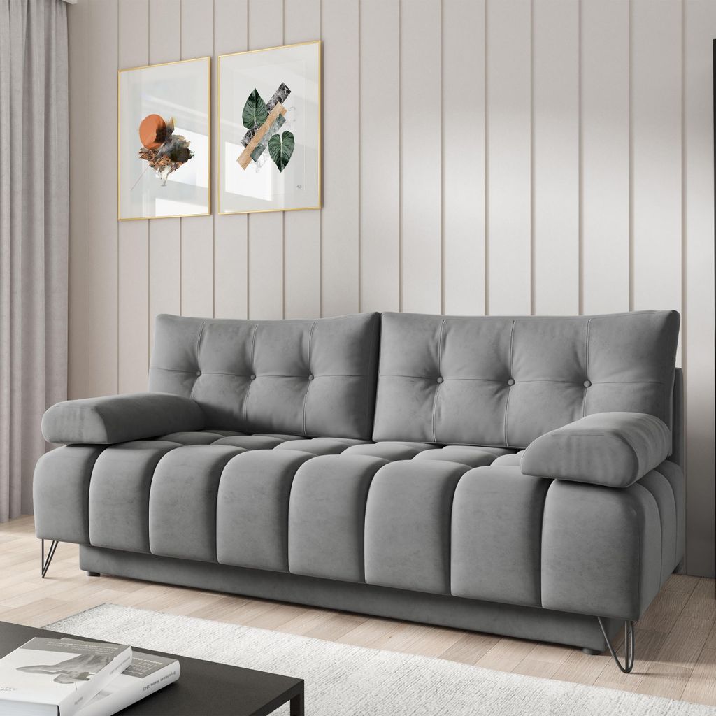 Sofa 3-Sitzer BERGEN mit Schlaffunktion & Bettkasten, Grau