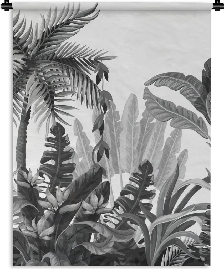 MuchoWow Wandteppich Wandbehang Blätter - Schwarz und Weiß - Dschungel 150x200 cm Tapisserie Dekoration Wandtuch - Wandaufhängung - Moderner