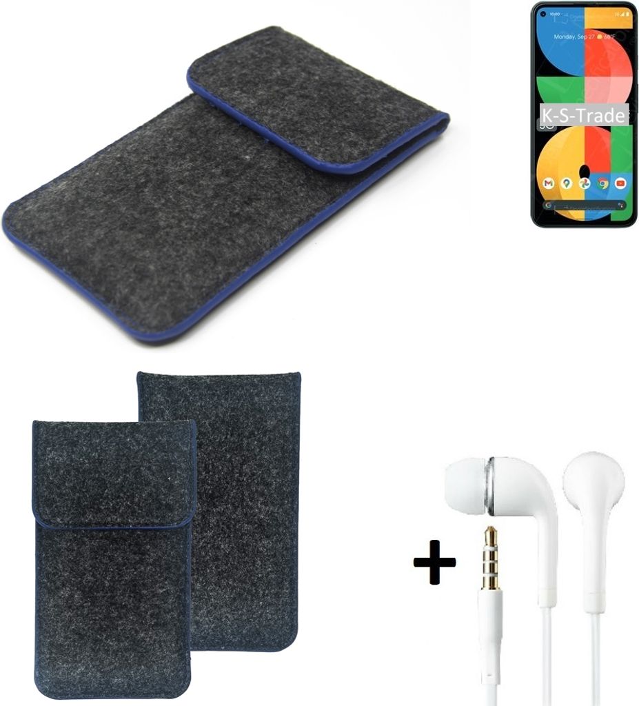 K-S-Trade Handy Schutz Hülle kompatibel mit Google Pixel 5a Schutzhülle Handyhülle Filztasche Pouch Tasche Case Sleeve Filzhülle dunkelgrau,