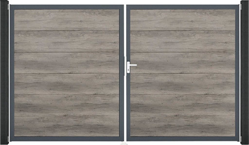 Doppeltor GroJa BasicLine rechts vormontiert ohne Pfosten Rahmen anthrazit 300 x 180 cm Monument Oak