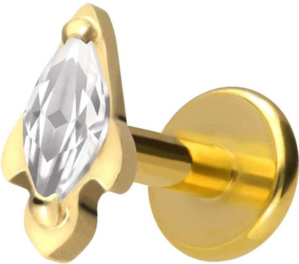Ohrpiercing, Nasenpiercing Titan Labret mit Innengewinde KRISTALLRAKETE Gold Stablänge: 10mm | Stabstärke: 1,6mm
